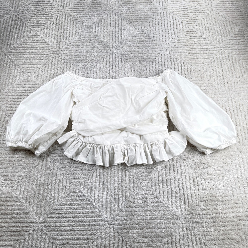 Express Top Women's Medium White Smocked Ruffle Puff Sleeve Milkmaid Cottagecore